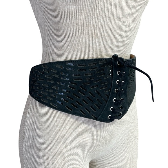 ALAIA PARIS Belt Black Leather Lace-Up Corset Laser Cut Italy 75 Size Medium main image 5